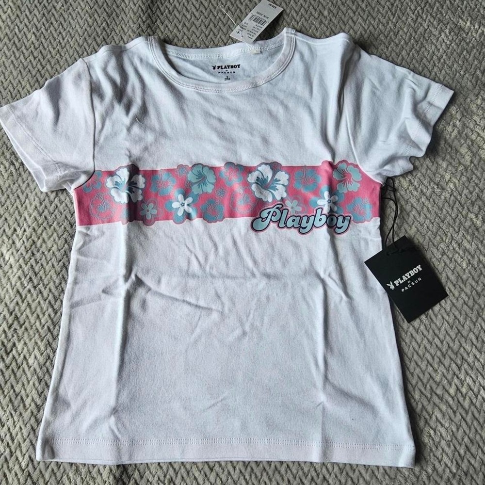 Playboy Women's Tee S PacSun Floral‎ Stripe T-Shirt – NWT